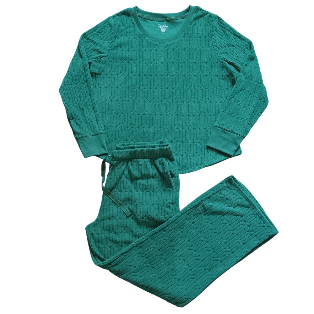 Roudelain Lounge Set womens Large Green New Cable Knit Pajamas EMJE250M